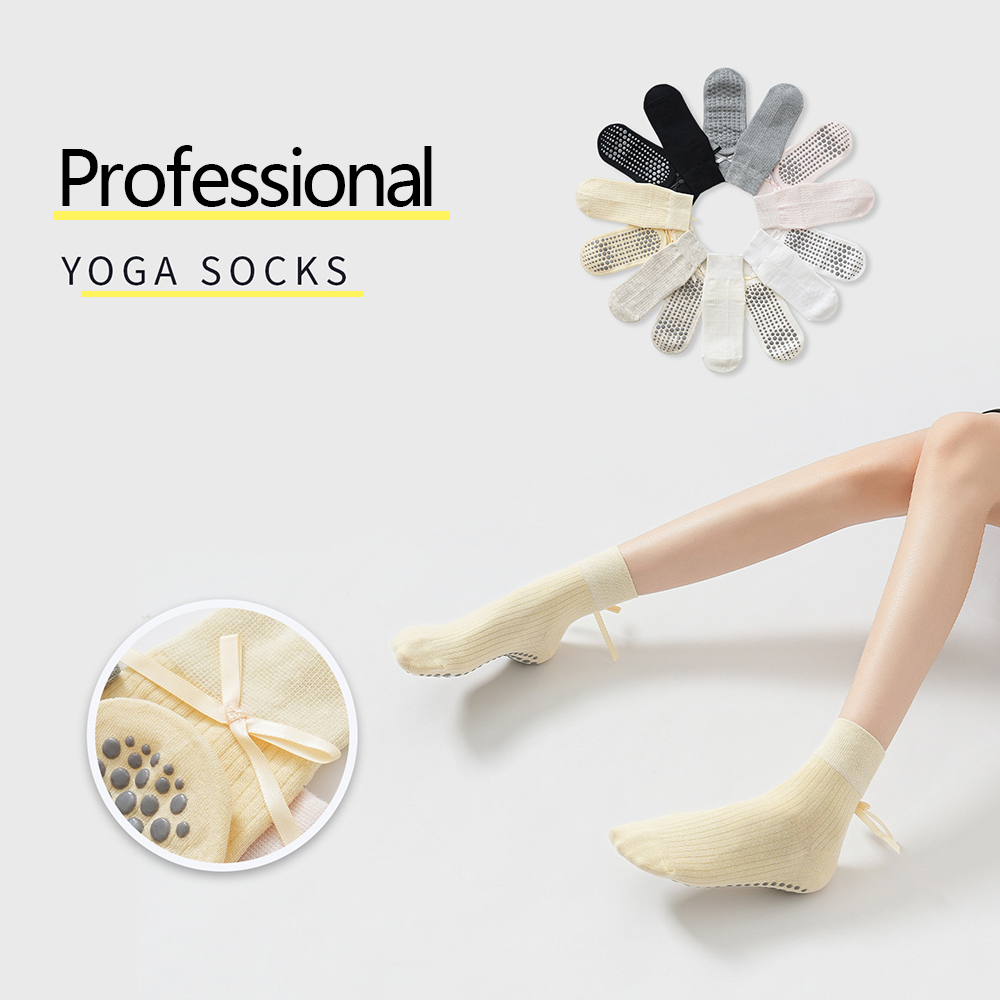 Sports Socks - جوارب يوغا لطيفة مزينة بعقدة للبنات،